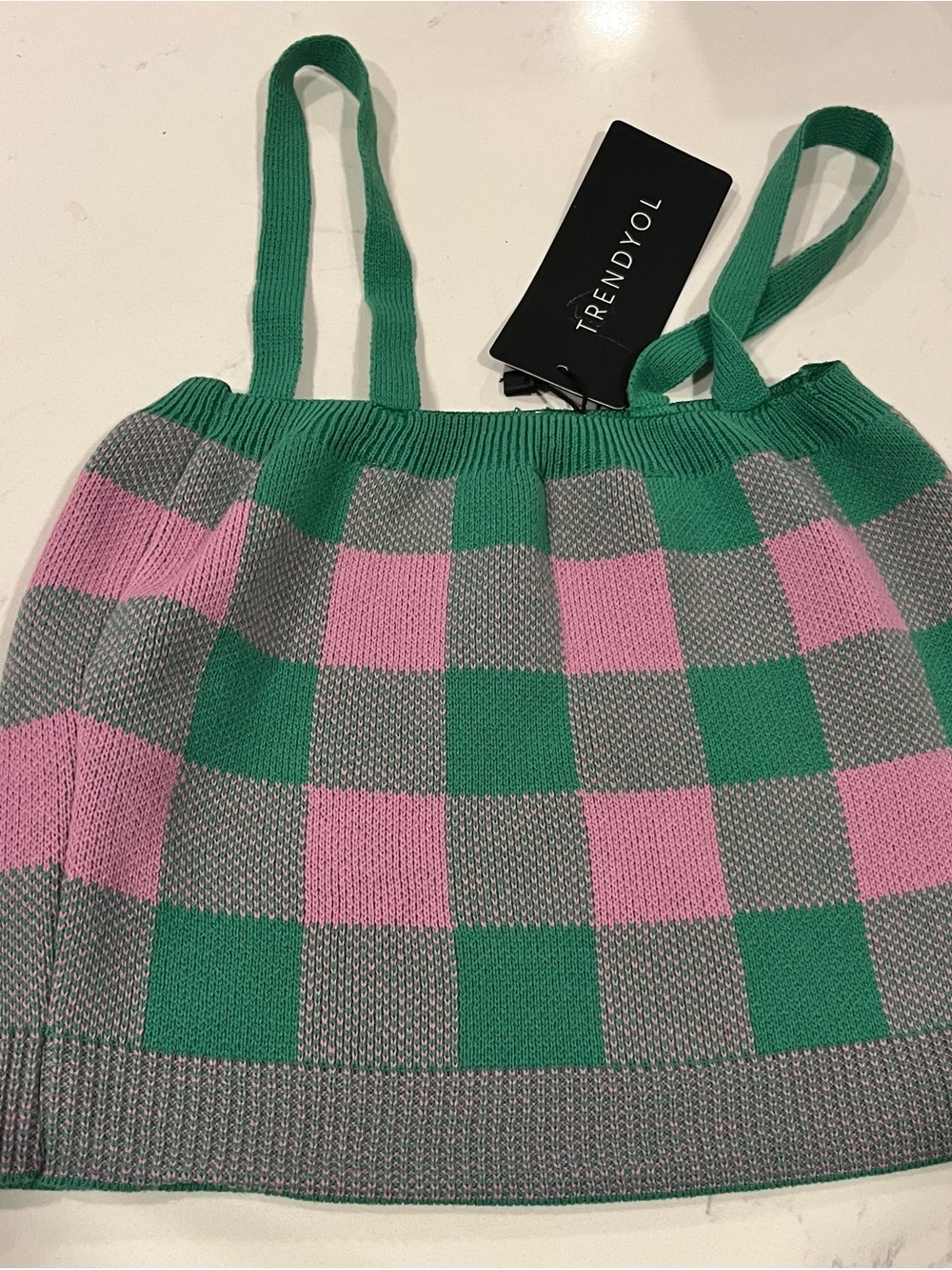 Trendyol Green, Pink & Gray Checker Knit Crop Top NWT